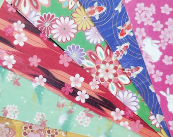 24 Unryu Origami Paper, 6"x6", Flower, Fuji, Koi Fish, Bunny, Mulberry Paper Pack, Tiyogami Washi, 15x15cm, 6 patterns