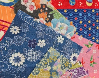 Fabric Origami Sheets, Chirimen Orifu, Fabrigami Crepe Folding Cloth, Japanese Fabric, 15x15cm / 6"x6", 4 Patterns, 4 Sheets