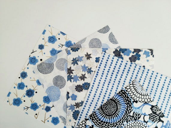 Blue Origami Yuzen Washi Paper Pack, 10 Sheet, 5 Patterns, Japanese Decorative Paper, Folding Craft, 15x15cm (6"x6")