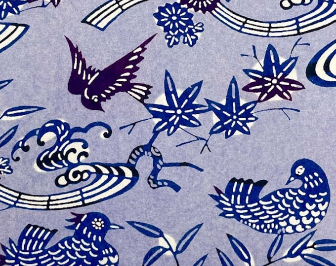 Large Katazome Paper, Stencil Dyed Paper, Birds, Origami Bookbinding ...