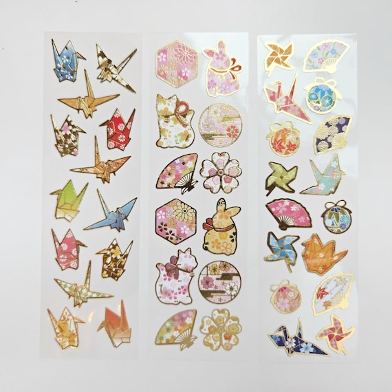 Japanese Luck Symbol Sticker Sheet Gold Foil Accent, Envelope Self Adhesive Seals, Penpal Letter Mail Decorating, 1 sheet
