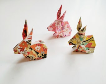 Origami Bunny Rabbits With Gold Accent, Hand Folded Paper
