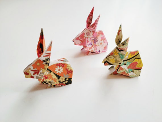 Origami Bunny Rabbits With Gold Accent, Hand Folded Paper