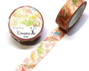Origami Crane Gold Foil Washi Tape, 15mm, Yuzen Masking Tape, Journal Planner Scrapbooking, Kawaii Stationery, by Kimono