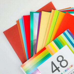 48 Color Origami Paper Pack, 6x6 inch, 40 Solid Colors, 8 Foil Colors, Single Sided Folding Paper, Japanese Craft Paper