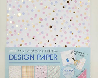 Foil Geometric Scrapbook Paper, 6"x6", Polka Dot, Stripe, Diamond, Tartan, Scrapbooking, 15x15cm, One Sided, 4 Patterns, 12 sheets