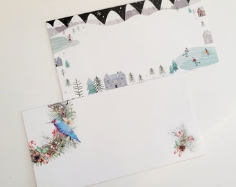 6 or 12 Winter Season Envelopes, Bird, Wreath, Christmas, Snow, Decorative Envelopes, Japanese Stationery, Pen Pal Mail Supplies, 2 designs