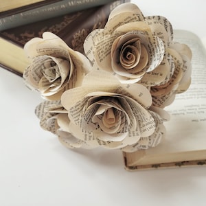 Book Page Roses With Stem, Vintage Paper Flowers, Literary Wedding ...