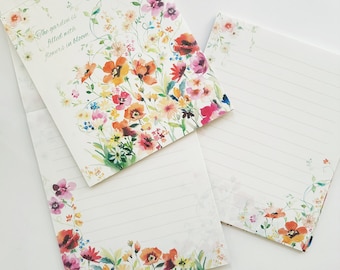 Flower Bloom Writing Paper Pad, Ruled Writing Paper, Japanese Stationery, Snail Mail Supplies, 18 sheets, 2 patterns