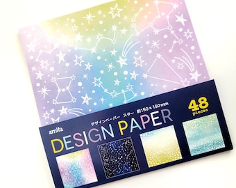 Constellations Printed Origami Paper, 6x6 inch, Pastel Design Craft Paper, Scrapbook, Junk Journal, One Sided, 4 Patterns, 48 sheets
