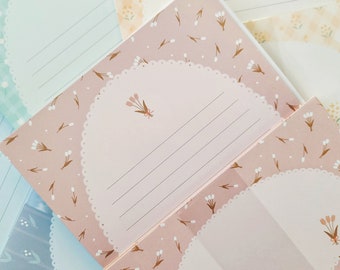 Pastel Floral Letter Set, Writing Paper with Envelopes, Daisy, Tulip Frangrance Olive, Lilly of Valley, Japanese Stationery,