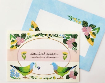 Parrot Bird Mini Writting Set, Botanical, Mino Washi Sheet and Envelope, Japanese Mino Washi Letter Set, Cozyca Stationery, Asano Midori