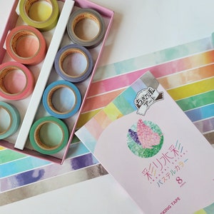 Lot de 8 rubans adhésifs Washi pastel, 15 mm, dégradé de couleurs unies, rubans de masquage basiques pour oeuvre d'art, coffret cadeau de papeterie japonaise, agenda