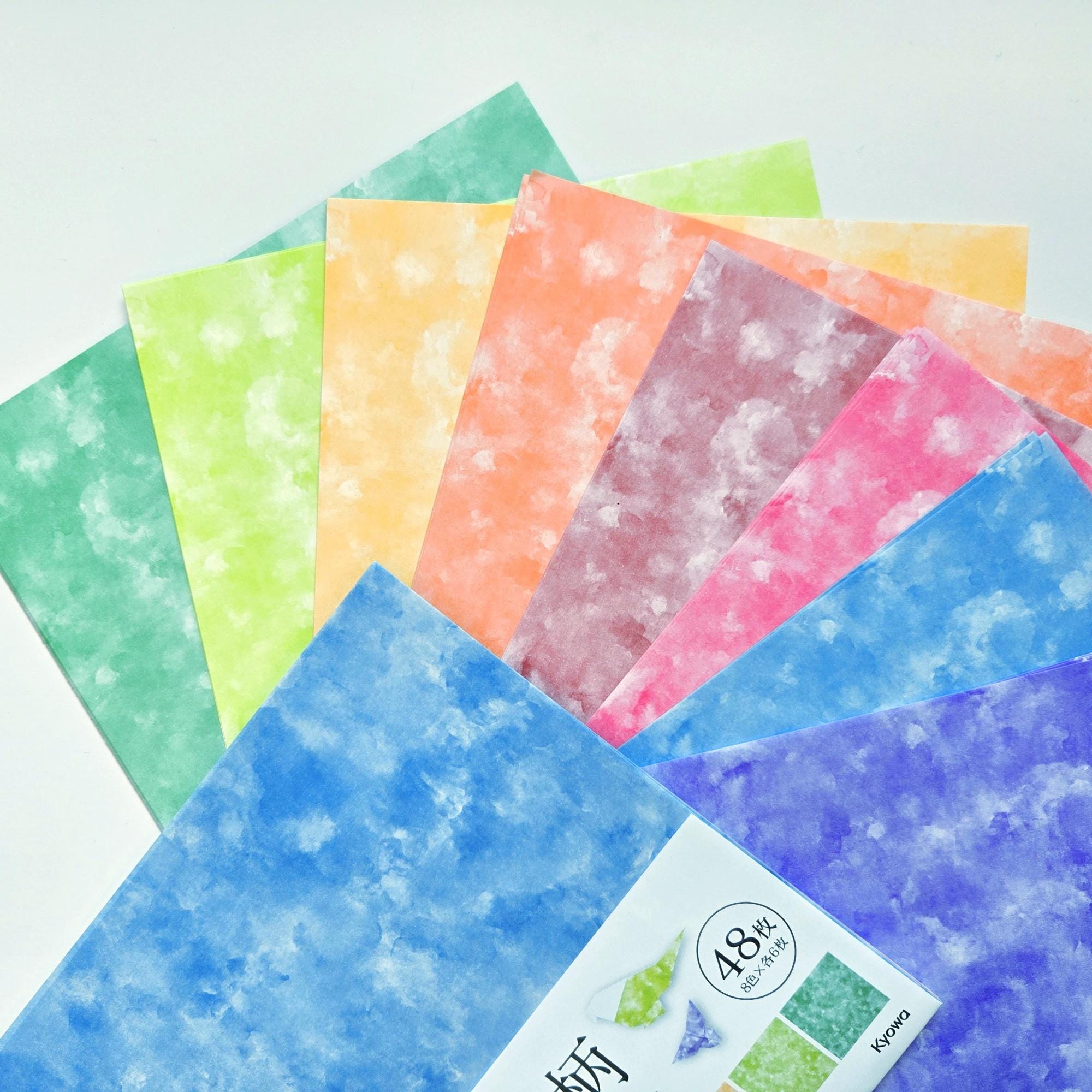 Watercolor Origami Design Paper, 15x15cm,  One Sided, Abstract  Scrapbook Paper, 6"x6", 8 Colors, 48 sheet