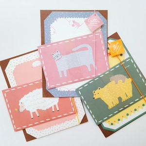 Ensemble d'écriture d'animaux mignons, dessins de chat/mouton/ours, ensembles de lettres japonaises Kawaii, papier à en-tête dévorant et enveloppes, fournitures de courrier Penpal