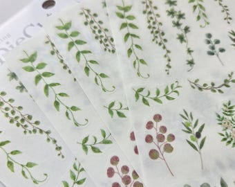 Branch & Leaf Transparent Sticker, Watercolor Greenery Plants, Botanical Clear Tracing Sticker,  76 pieces