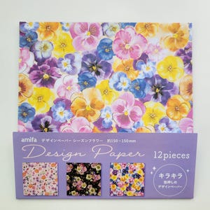 Flower Bloom Origami Paper, 6&quot;x6&quot;, Foil Stamped Paper, Scrapbook, Wedding Birthday Craft, Junk Journal, One Sided, 3 Designs, 12 sheets