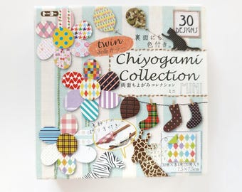 3"x3" Double Sided Chiyogami Origami Paper in Box, Basic Patterns, 15x15cm, 30 Designs, 120 Sheets