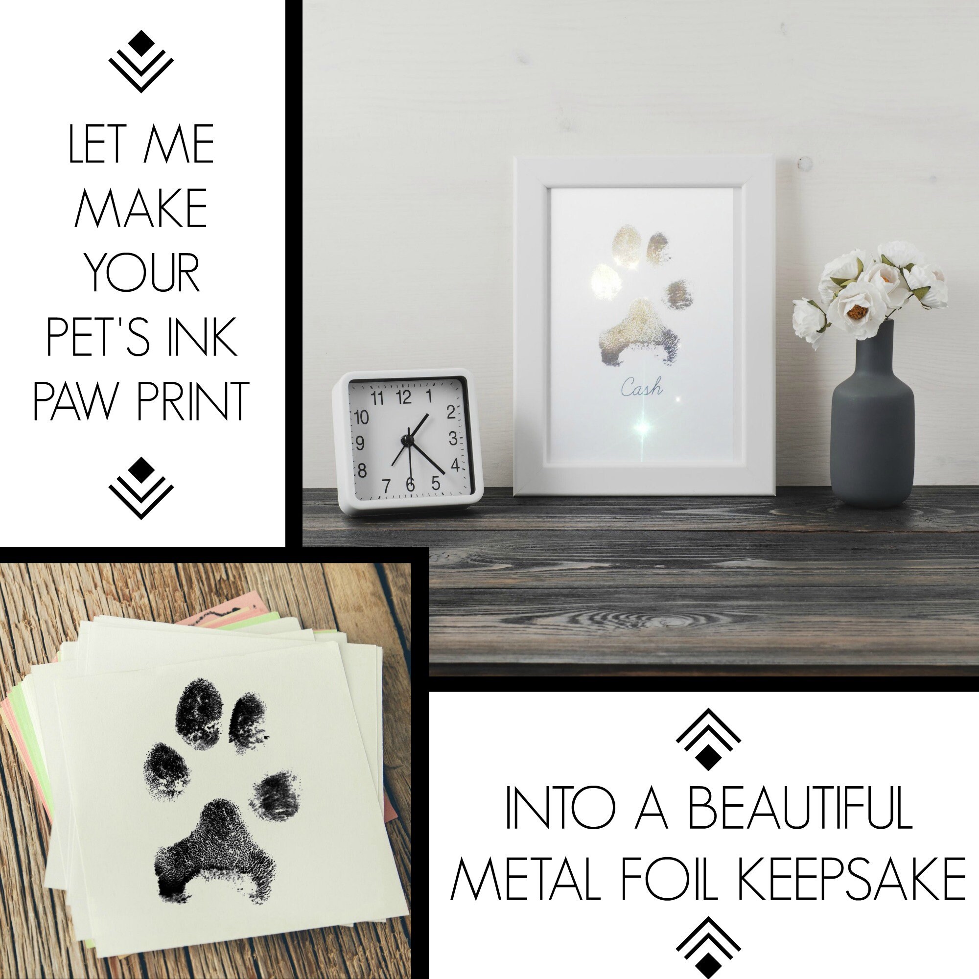 Custom Pet Paw Print Memorial Print With Metal Foil From Your | Etsy
