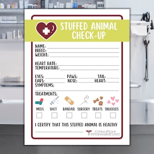 Kuscheltier-Tierarzt-Klinik-Formular-Veterinär-Veranstaltung-Kinderspiel-Geburtstags-Party so tun, als spielen Sie Requisite Angepasst Branded Fügen Sie Ihr Logo hinzu
