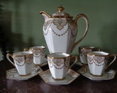 Antique Nippon Chocolate Set ROYAL CROCKERY Beaded Moriage Art Nouveau Deco