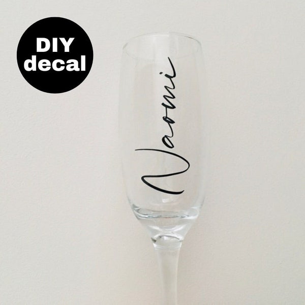 Custom Champagne Glass Flute Name Decal | Wedding Glass Sticker Label | Personalised Vinyl Decal | Name Sticker for Glass, Party, Wedding