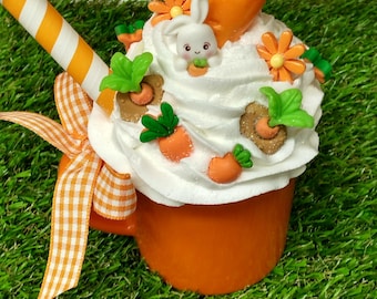 Carrot Mug with Bunny, Faux Whipped Topping, Spring Easter Decor (Not Edible)