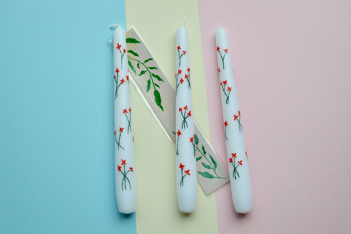 Hand Painted Floral Candle Etsy