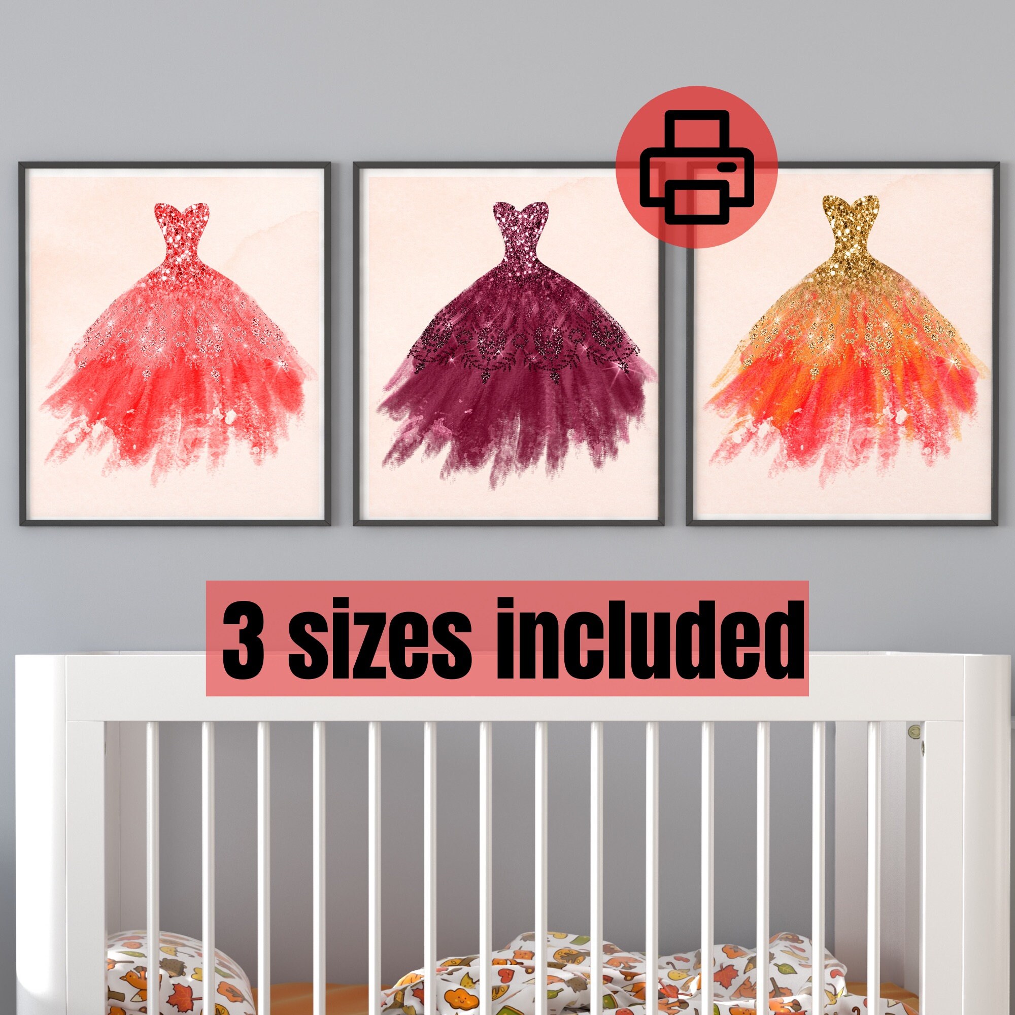 Princess Wall Art Princess Art Print Set Glitter Nursery Etsy