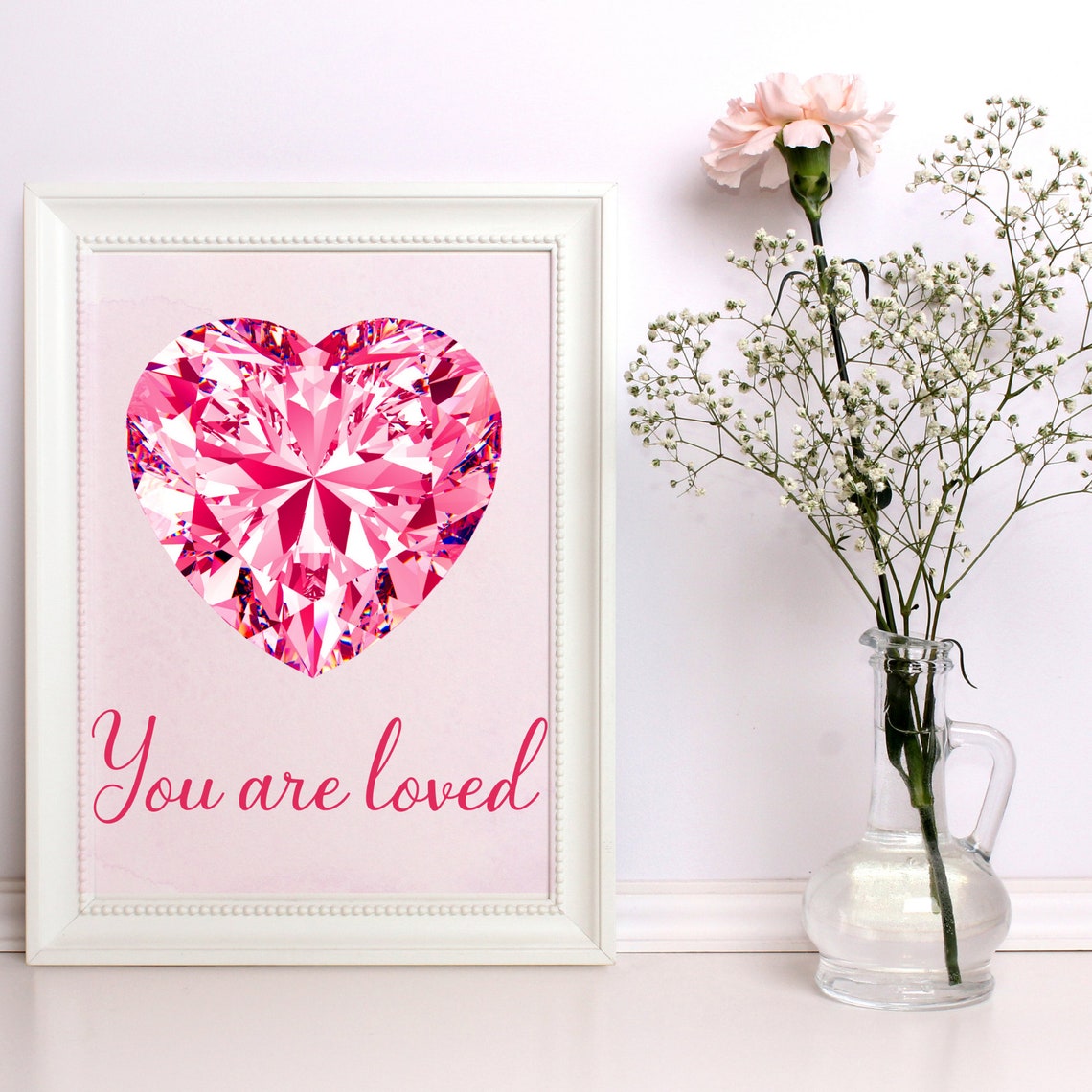Pink Heart Wall Art You Are Loved Print Pink Diamond Art Etsy