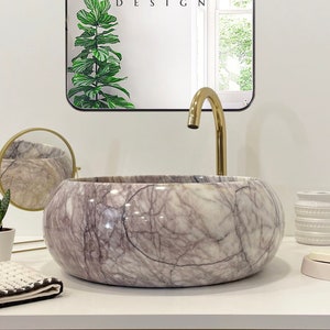 Lilac Marble Sink, Handmade Marble Bathroom Vanity Sink, Marble Vessel Sink, Bathroom Decor (D)15&quot; (H)6&quot; (IN STOCK)