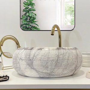 Lilac Marble Sink, Handmade Marble Bathroom Vanity Sink, Marble Vessel Sink, Bathroom Decor (D)15&quot; (H)6&quot; (IN STOCK)