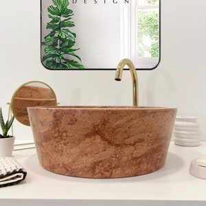 Red Travertine Sink,Handmade Travertine Bathroom Vanity Sink, Travertine Vessel Sink, Bathroom Decor  (D)16&quot; (H)6&quot;(IN STOCK)