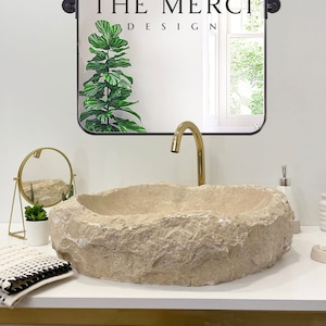 Natural Stone Beige Travertine Vessel Sink,Handmade Travertine Bathroom Vanity Sink, Vessel Sink (IN STOCK)