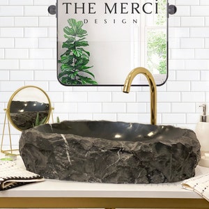 Toros Black Rustic Marble Vessel Sink, Handmade Natural Sink Bathroom Vanity Sink, Bathroom Decor (IN STOCK)