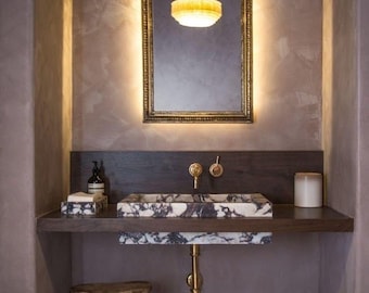 Handmade Calacatta Viola Marble Wall Mount Bathroom Sink