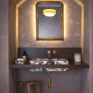 Custom Order Calacatta Viola Marble Wall Mount Sink,Handmade Marble Bathroom Vanity Sink, (19&#39;&#39;x13&#39;&#39;x7.4&quot;)Wall Mount Sink (IN STOCK)