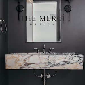 Custom Order Wall Mount Calacatta Viola Marble Sink, Floating/Wall Mount Sink,Handmade Marble Bathroom Vanity Sink, Powder Room Sink