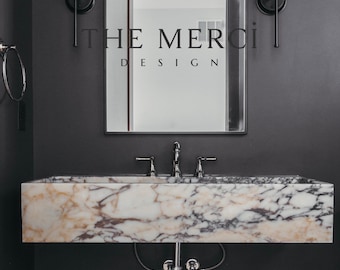 Handmade Calacatta Viola Marble Wall Mount Sink, Bathroom Vanity