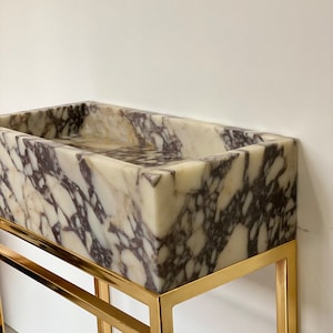 Wall Mount Calacatta Viola Marble Sink, Custom Order Calacatta Viola Marble Sink,Handmade Marble Bathroom Vanity Sink (27.5&#39;&#39;x14&#39;&#39;x7.8&quot;)