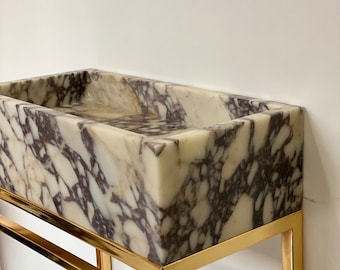 Handmade Calacatta Viola Marble Wall Mount Bathroom Sink