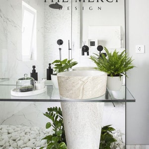 Natural Stone Beige Travertine Pedestal Conical Shaped Sink