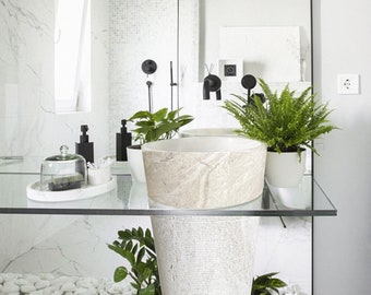 Natural Stone Beige Travertine Pedestal Conical Shaped Sink