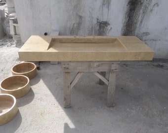 Handgemaakte beige travertijn wastafel, custom-bestelling