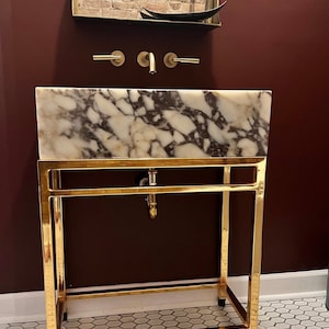 Wall Mount Calacatta Viola Marble Sink, Custom Order Calacatta Viola Marble Sink,Handmade Marble Bathroom Vanity Sink (27.5&#39;&#39;x14&#39;&#39;x7.8&quot;)