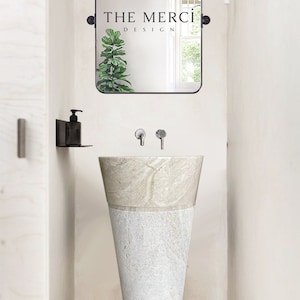 Natural Stone Beige Travertine Pedestal Conical Shaped Sink