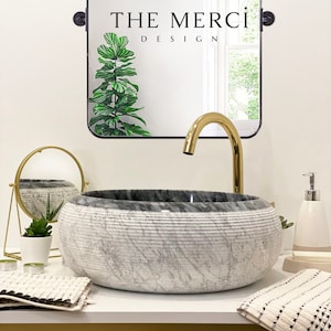 Fregadero de recipiente de mármol negro, lavabo de tocador de baño de mármol hecho a mano, fregadero de recipiente de mármol, decoración de baño (D)16&quot; (H)6&quot;(EN STOCK)