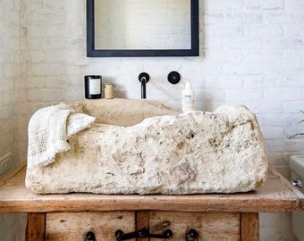 Custom Order Classic Beige Travertine Wall Mounting Sink (W)30'' x (D) 16'' x (H)8"