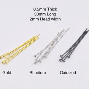 10pcs 925 Sterling Silver Flat Head Pins/30mm Long, 0.5mm thick head pins