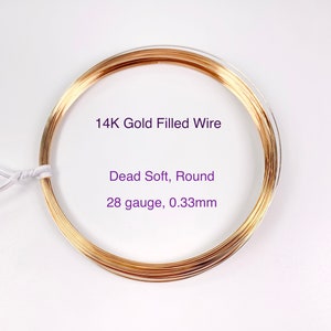 14K Gold Filled Wire, 28 Gauge, 0.33mm, Dead Soft (DS), Round Wire, 1/20 14K GF, made in USA